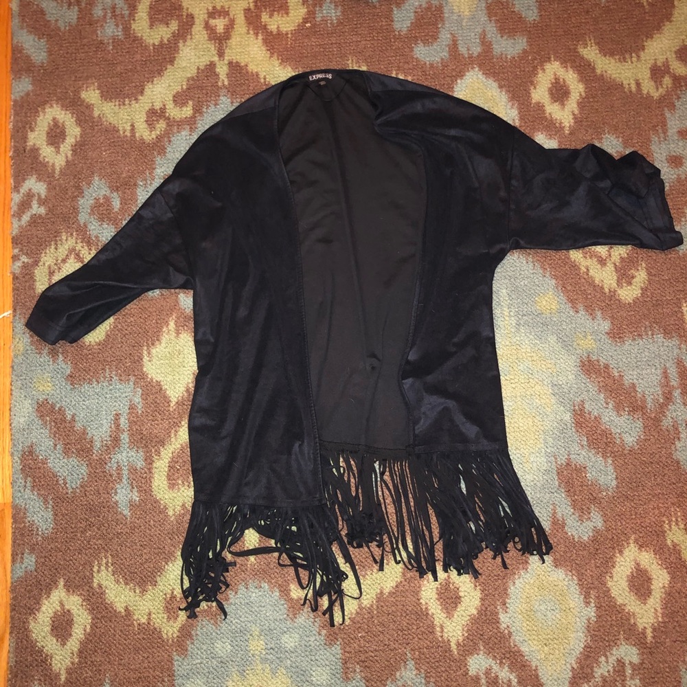 EXPRESS Black Cardigan with Fringe Detail